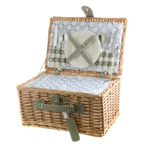 PICNIC BASKET 2p Natural, Light Blue Wash Check Print