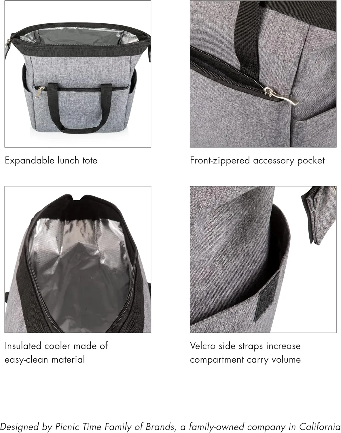 PICNIC TIME DC Comics Superman On The Go Lunch Bag, Soft Cooler Lunch Box, Insulated Lunch Bag, (Heathered Gray)