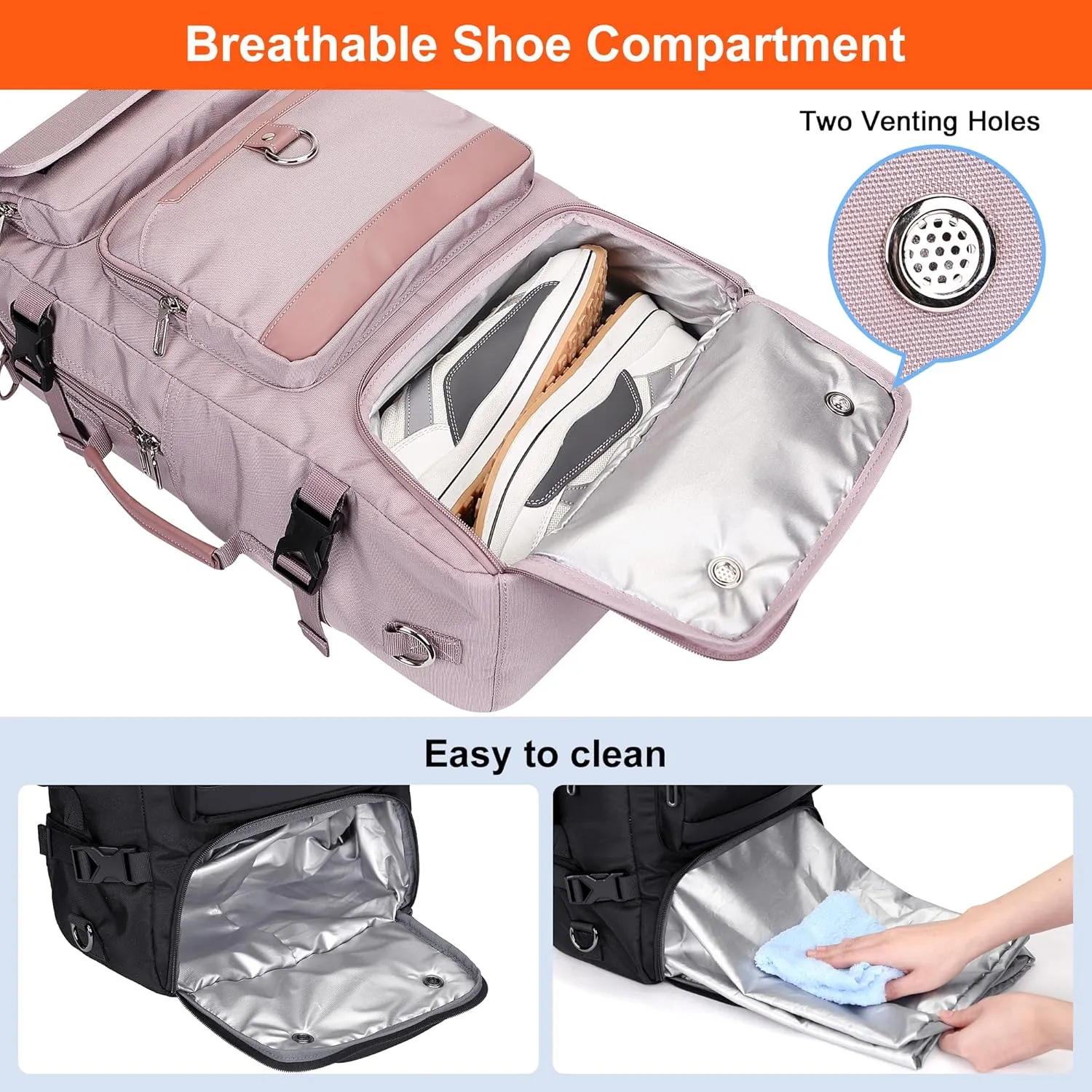 PIJUSHI Travel Backpack for Women Carry on 16 inch Laptop Bag Large Gym Backpacks with Shoe Pocket USB Charging Port(PE039 Light Purple)