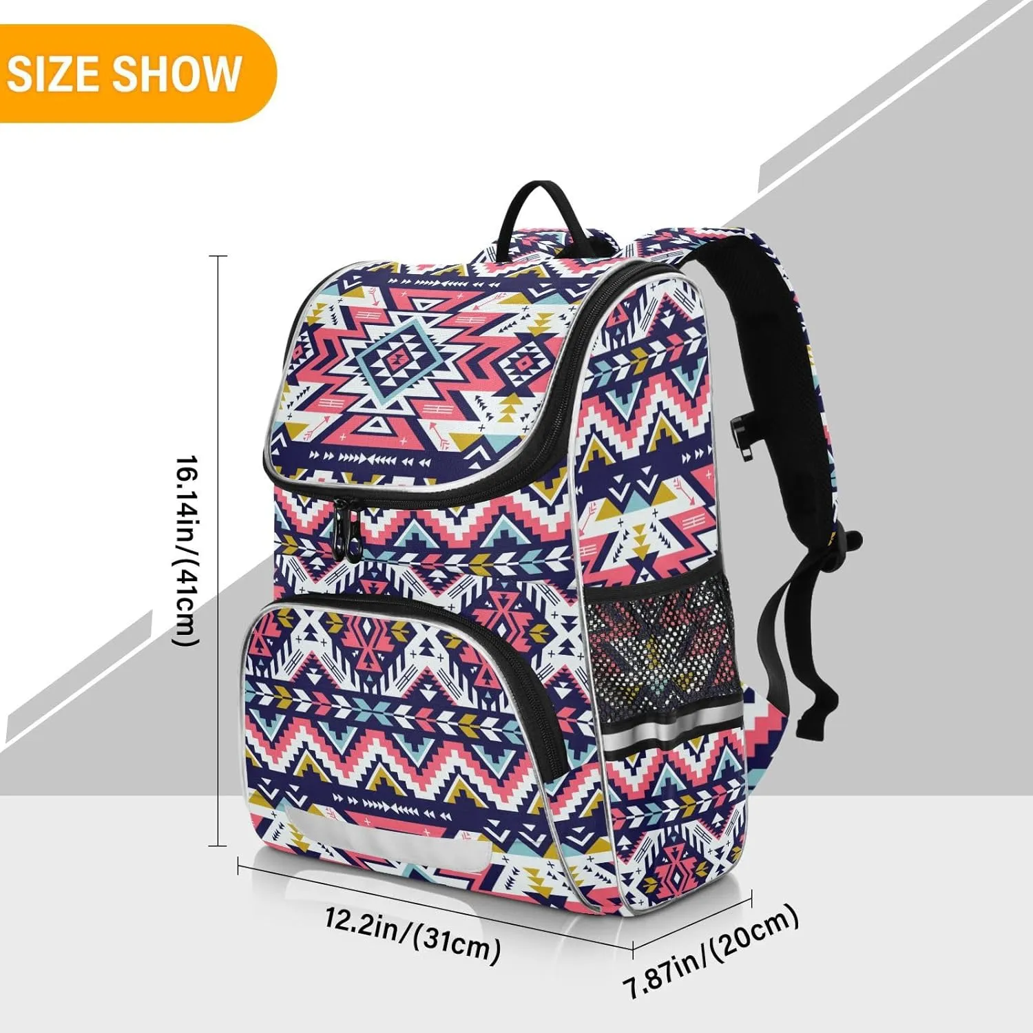 Pink Aztec School Backpacks for Girls, Aztec Print Bookbag Lightweight Durable for School Nursery, with Nighttime Reflector Safety and Anti-Theft