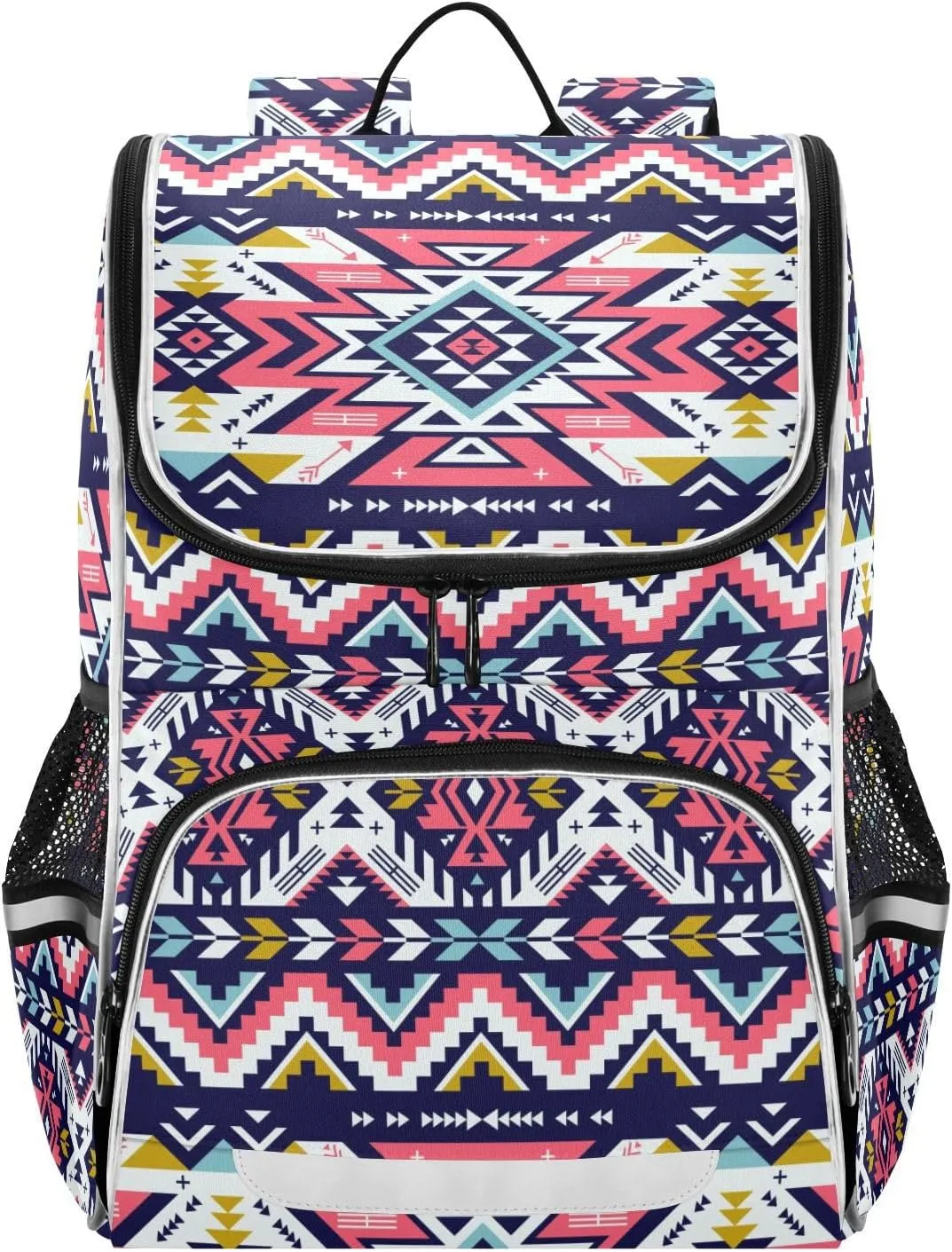 Pink Aztec School Backpacks for Girls, Aztec Print Bookbag Lightweight Durable for School Nursery, with Nighttime Reflector Safety and Anti-Theft