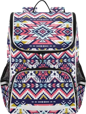 Pink Aztec School Backpacks for Girls, Aztec Print Bookbag Lightweight Durable for School Nursery, with Nighttime Reflector Safety and Anti-Theft