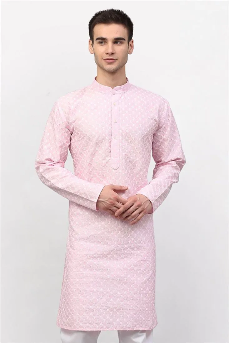 Pink Color Silk Fabric Festival Wear Readymade Kurta