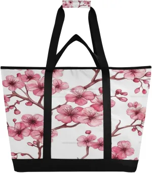 Pink Peach Flowers Reusable Insulated Lunchbox Cooler Bag, Leakproof Kitchen Grocery Bag Collapsible Portable Cooler Tote Bag for Picnic, Camping, Office, Travel