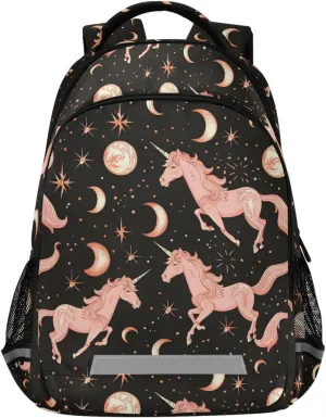 Pink Unicorn Moon Polka Dots School Backpack for boys girls Bookbag for College Travel Backpacks with Laptop Compartment