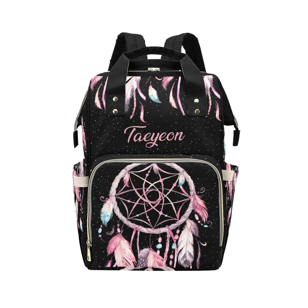 Pink Watercolor Dreamcatcher Diaper Bags Backpack with Name Personalized Baby Bag Nursing Nappy Bag Gifts