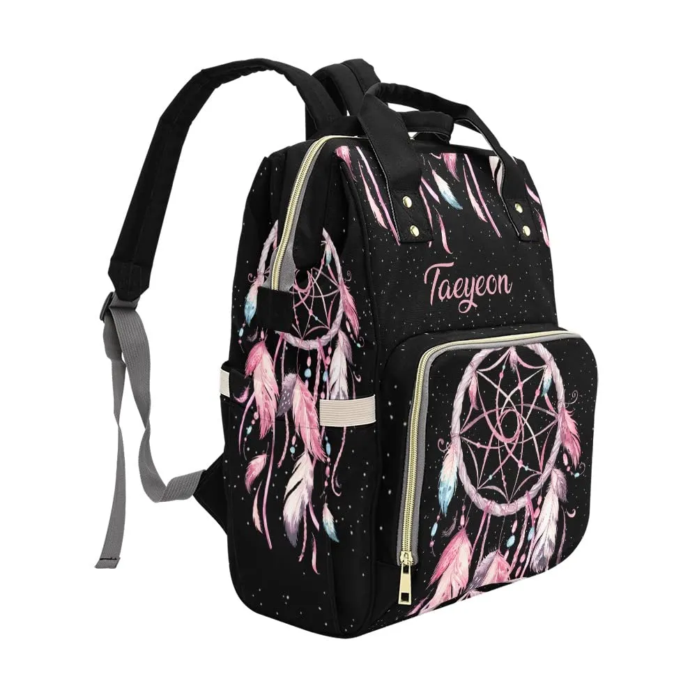 Pink Watercolor Dreamcatcher Diaper Bags Backpack with Name Personalized Baby Bag Nursing Nappy Bag Gifts
