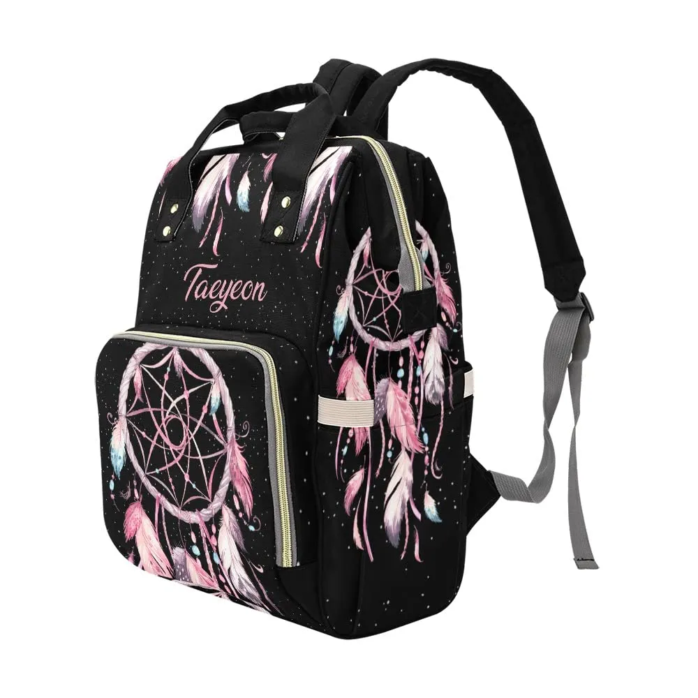 Pink Watercolor Dreamcatcher Diaper Bags Backpack with Name Personalized Baby Bag Nursing Nappy Bag Gifts