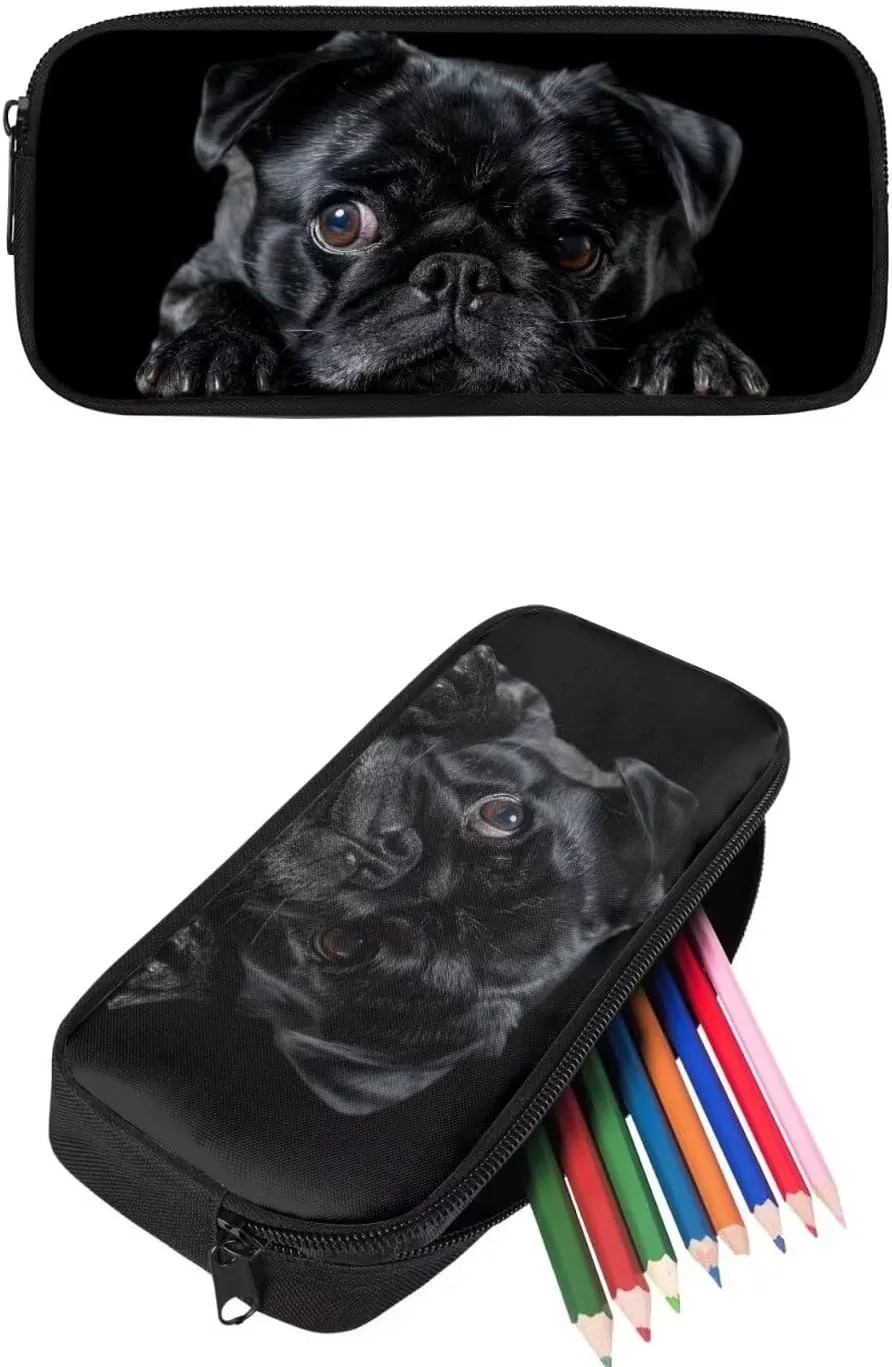 PinUp Angel Black Bulldog Print Cute Backpacks Sets with Pencil Bag Lunch Bag for Girls Boys, Kids Travel Backpack School Bags Bookbag Gift