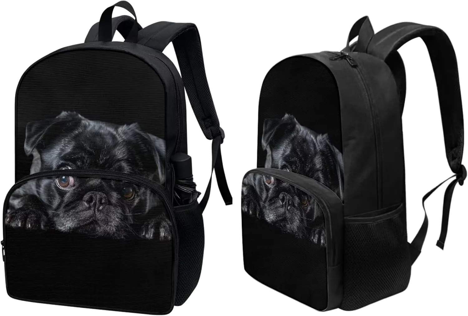 PinUp Angel Black Bulldog Print Cute Backpacks Sets with Pencil Bag Lunch Bag for Girls Boys, Kids Travel Backpack School Bags Bookbag Gift
