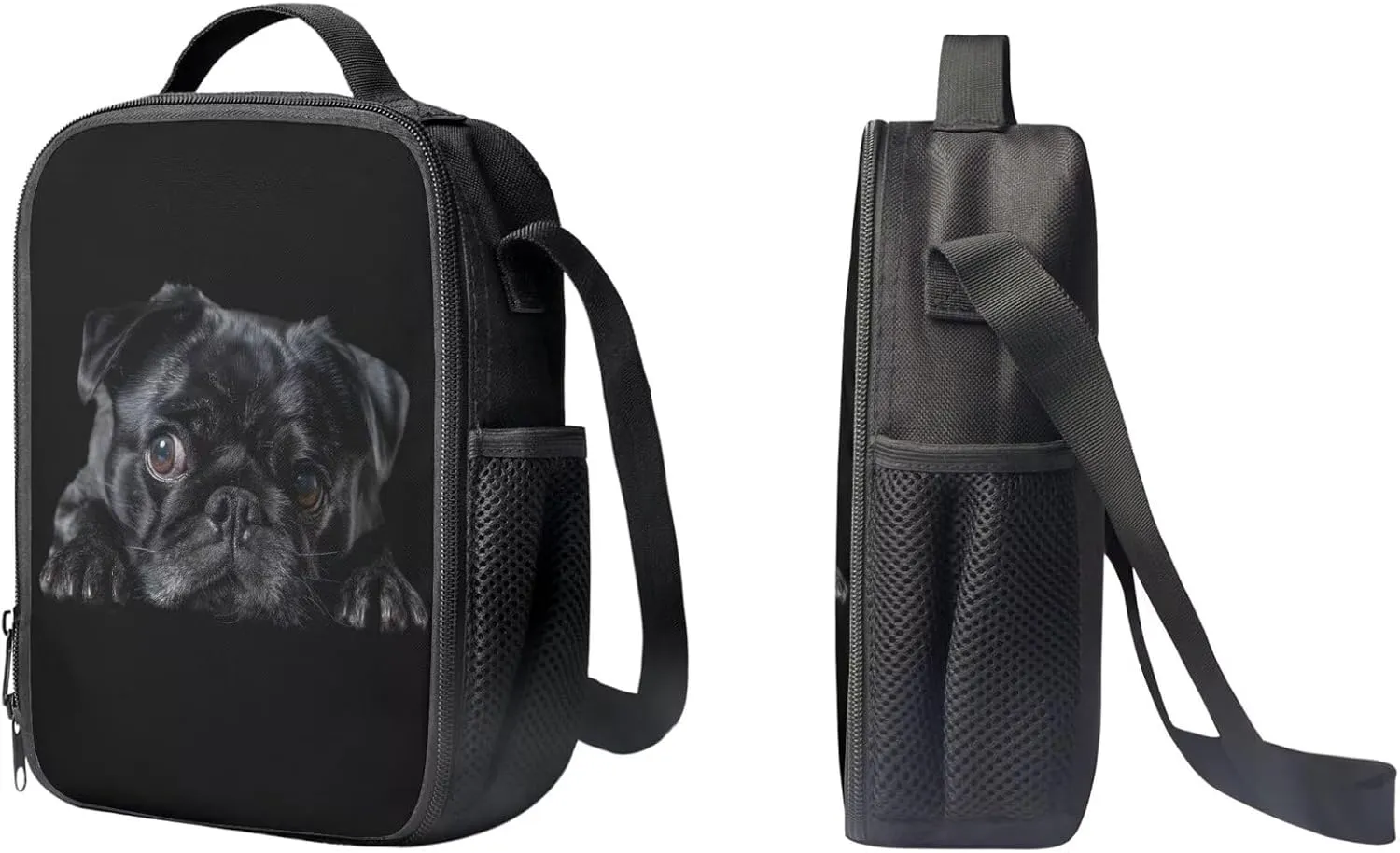 PinUp Angel Black Bulldog Print Cute Backpacks Sets with Pencil Bag Lunch Bag for Girls Boys, Kids Travel Backpack School Bags Bookbag Gift