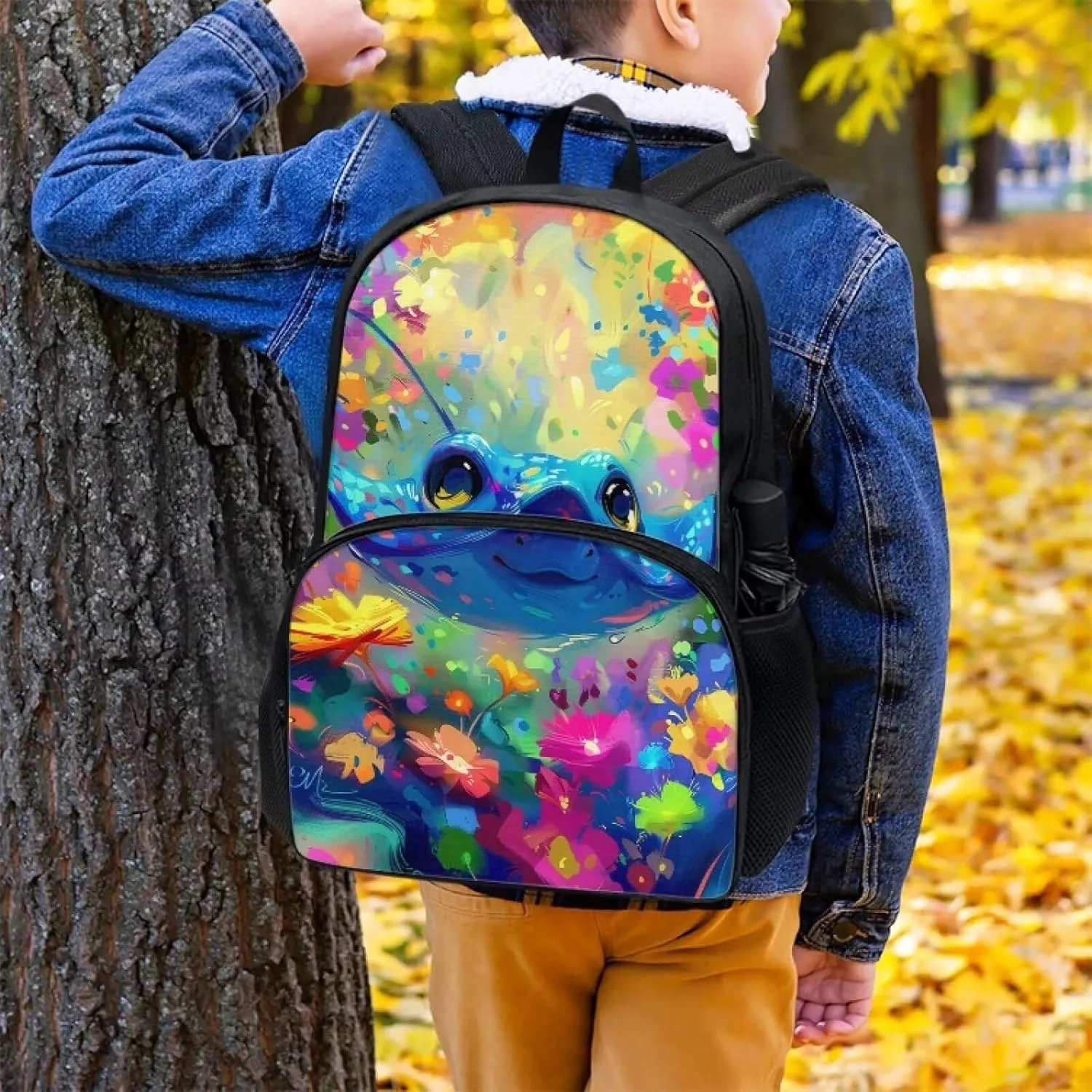 PinUp Angel Cute Cartoon Stingray Print Kids Backpack for Girls Cute Art Oil Painting Animal Patterned Backpacks for Teen Boys Elementary Bookbag School Bag