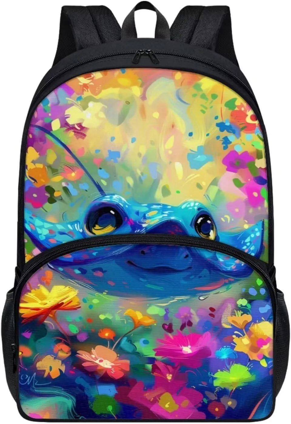 PinUp Angel Cute Cartoon Stingray Print Kids Backpack for Girls Cute Art Oil Painting Animal Patterned Backpacks for Teen Boys Elementary Bookbag School Bag