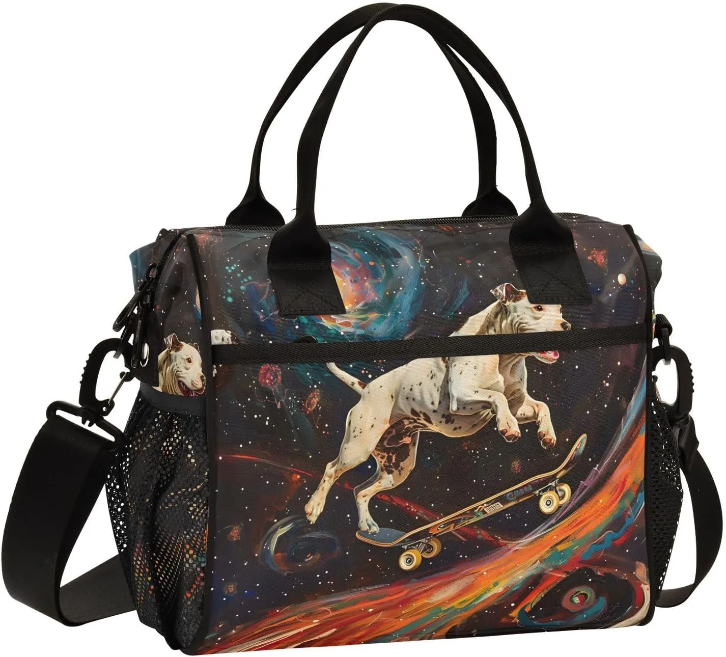 Pit Bull Dog Stars Comets Nebula Lunch Bag Women Cooler Bags Lunch Tote Bags for Men Reusable Insulated Lunch Box Crossbody with Shoulder Strap Leakproof Work Picnic S