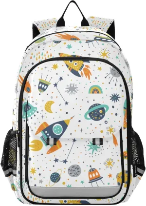 Plaaee Childish Space Rocket Star Plane Space Probe Kids Backpack for Boys Girls Elementary School Bags Backpacks for Children Bookbags Primary Student Book Bags