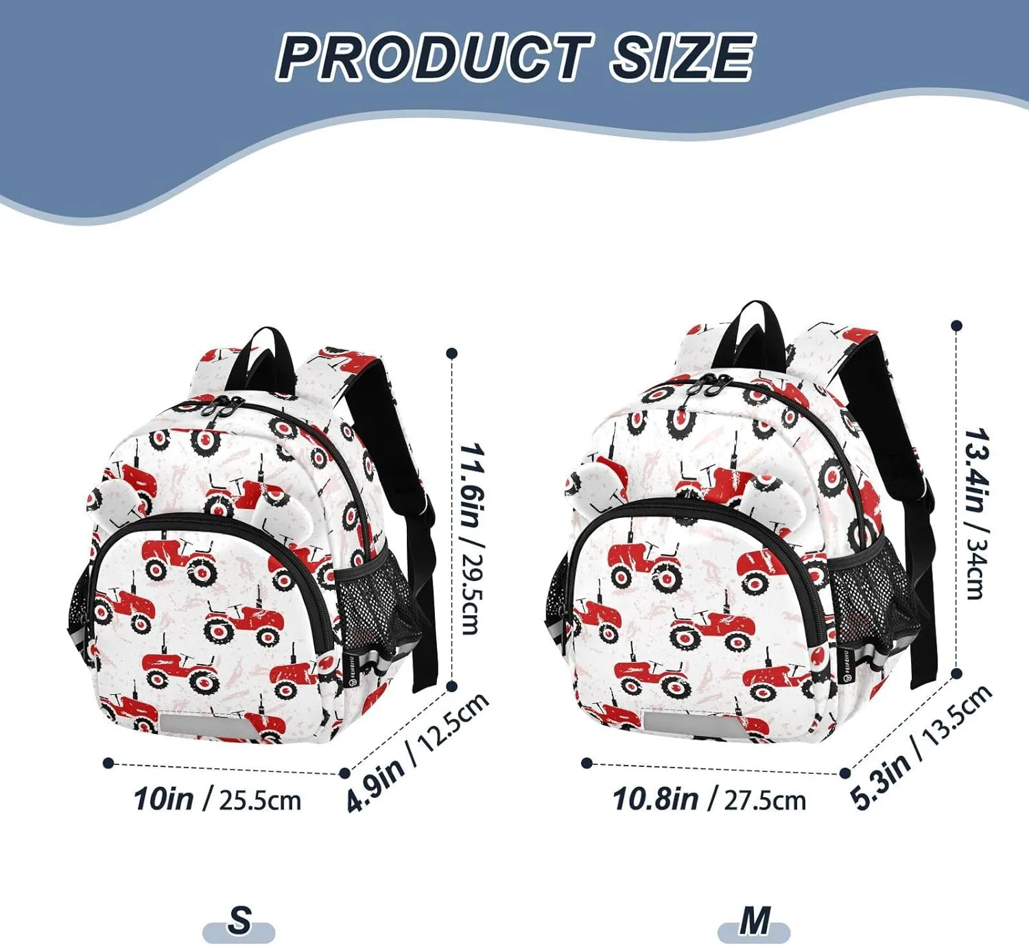 Plaaee Red Old Wheeled Tractors Toddler Backpack with Leash,3-6 Years Anti-lost Kids Backpacks,Children School Bag for Boys Girls S