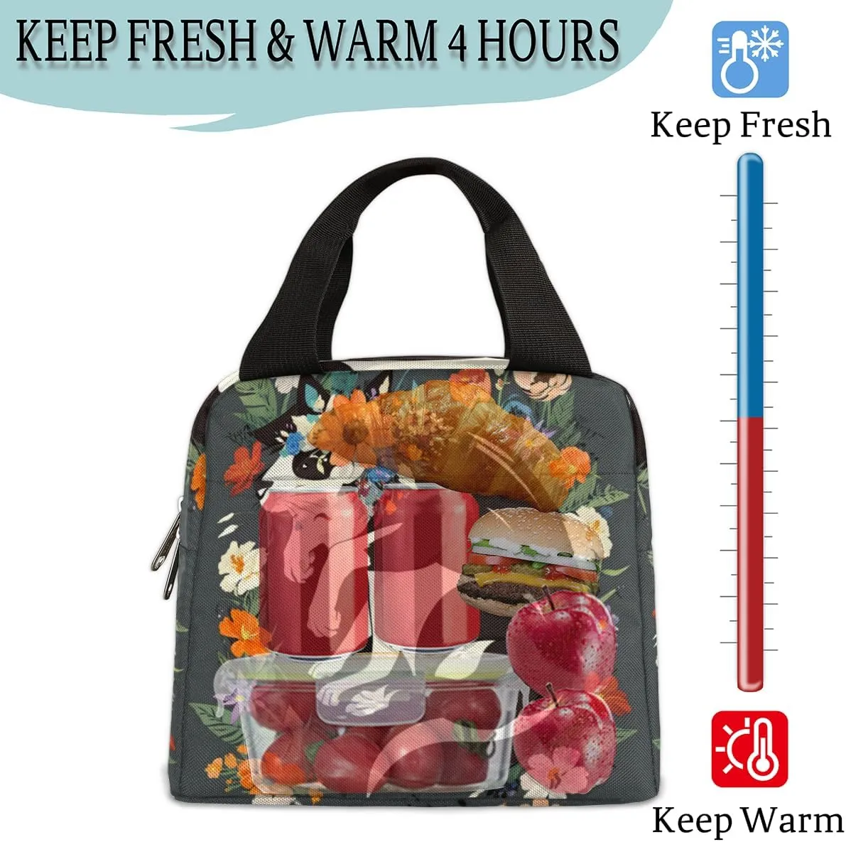 Playful Fog Flower Insulated Lunch Bag for Women Men Reusable Cooler Lunch Box Bag Large Leakproof Freezable Lunch Tote Bag for Adult Office Work Picnic Beach Camping Travel Gym