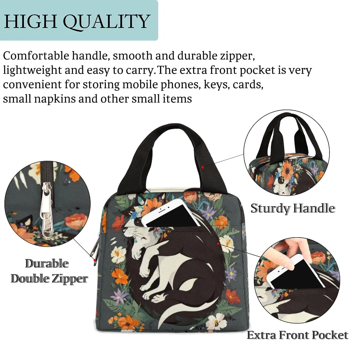 Playful Fog Flower Insulated Lunch Bag for Women Men Reusable Cooler Lunch Box Bag Large Leakproof Freezable Lunch Tote Bag for Adult Office Work Picnic Beach Camping Travel Gym