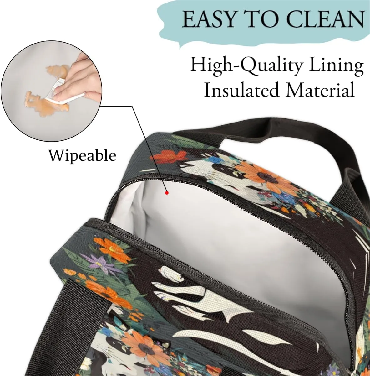 Playful Fog Flower Insulated Lunch Bag for Women Men Reusable Cooler Lunch Box Bag Large Leakproof Freezable Lunch Tote Bag for Adult Office Work Picnic Beach Camping Travel Gym