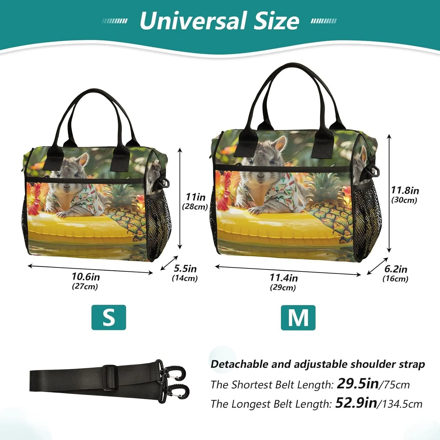 Poll Hamster Lunch Bag Insulated Reusable Leak-proof Lunch Box Cooler Bag with Thermal Aluminum Lining Detachable Shoulder Strap Medium