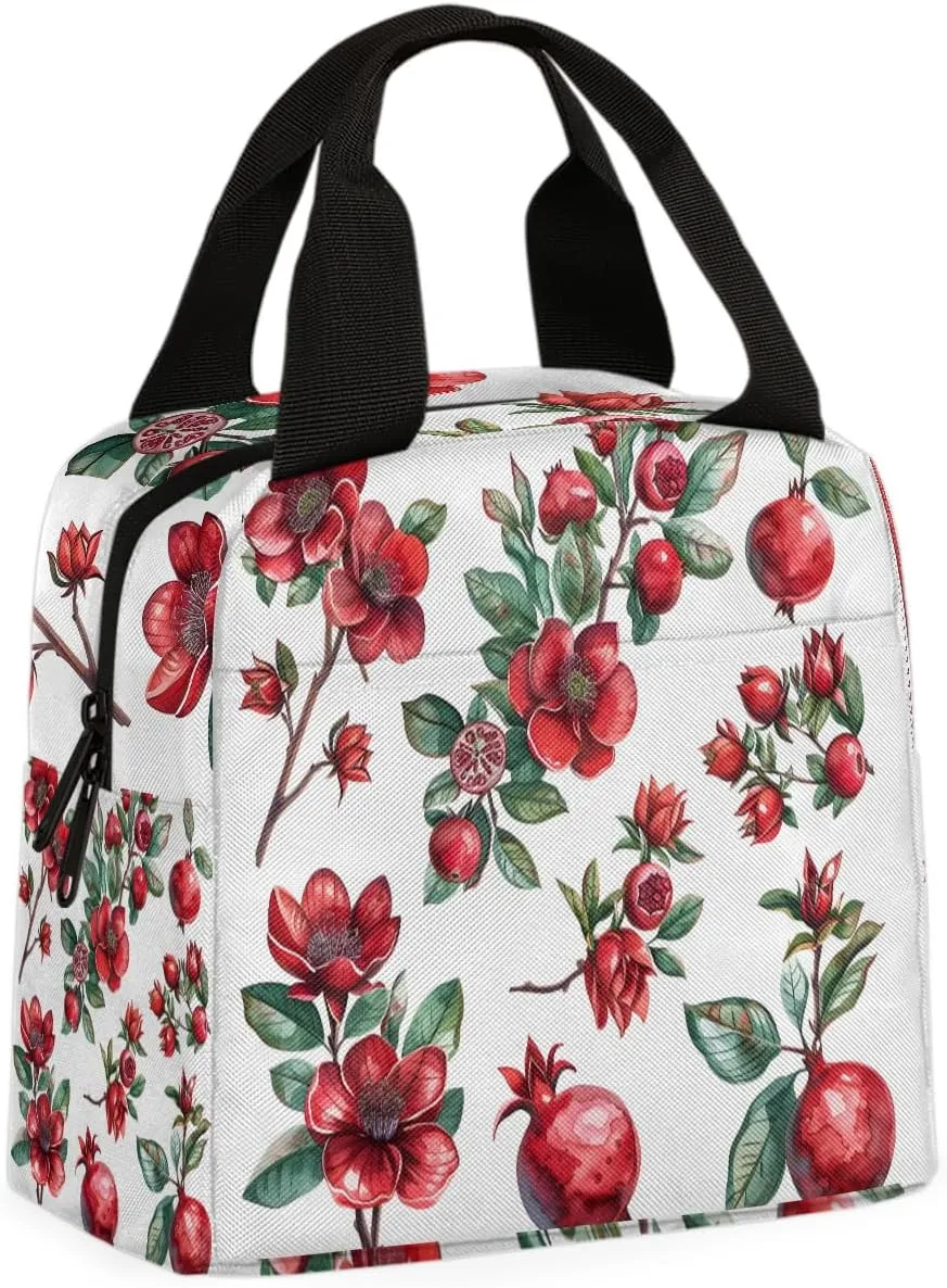 Pomegranate Flowers Lunch Bag Pomegranate Tote Lunch Bag Reusable Lunch Box Leakproof Cooler Bag