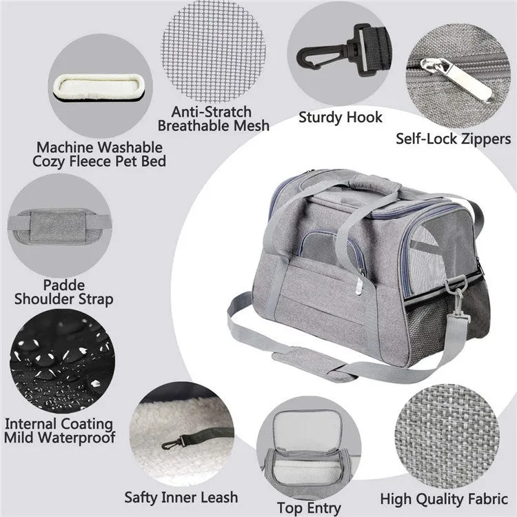 Portable Pet Bag for Small Dogs and Cats - Purple Travel Tote with Pet Mat (44x25x28cm)