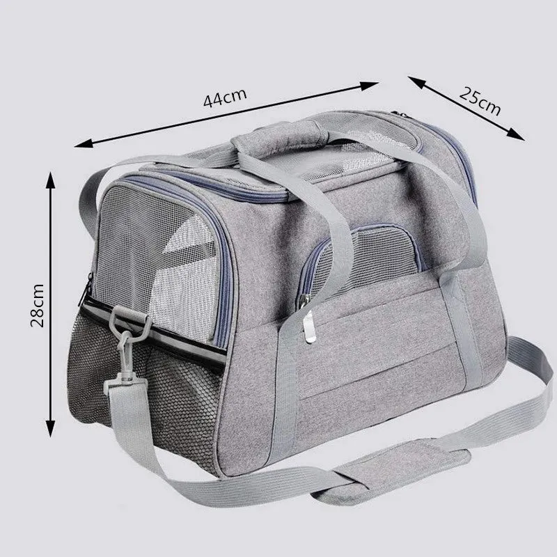 Portable Pet Bag for Small Dogs and Cats - Purple Travel Tote with Pet Mat (44x25x28cm)