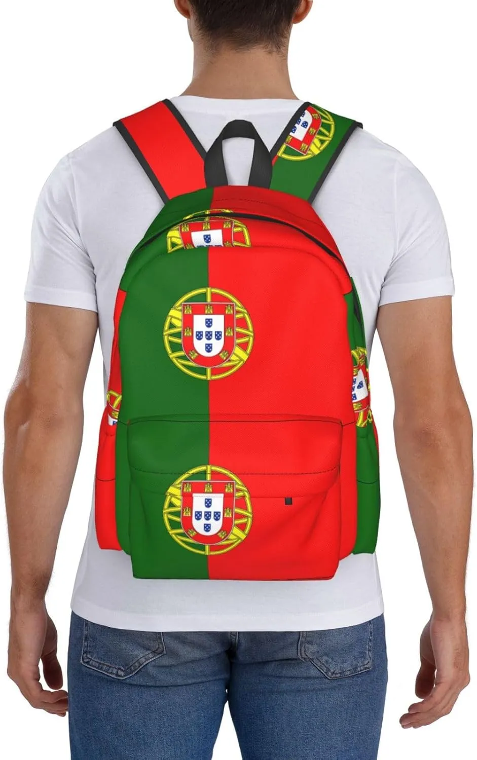 Portugal Portuguese Flag Casual Backpack Large Capacity Travel Backpacks Laptop Daypack Commuter Rucksack Adjustable Strap Sports Bags for Hiking Biking