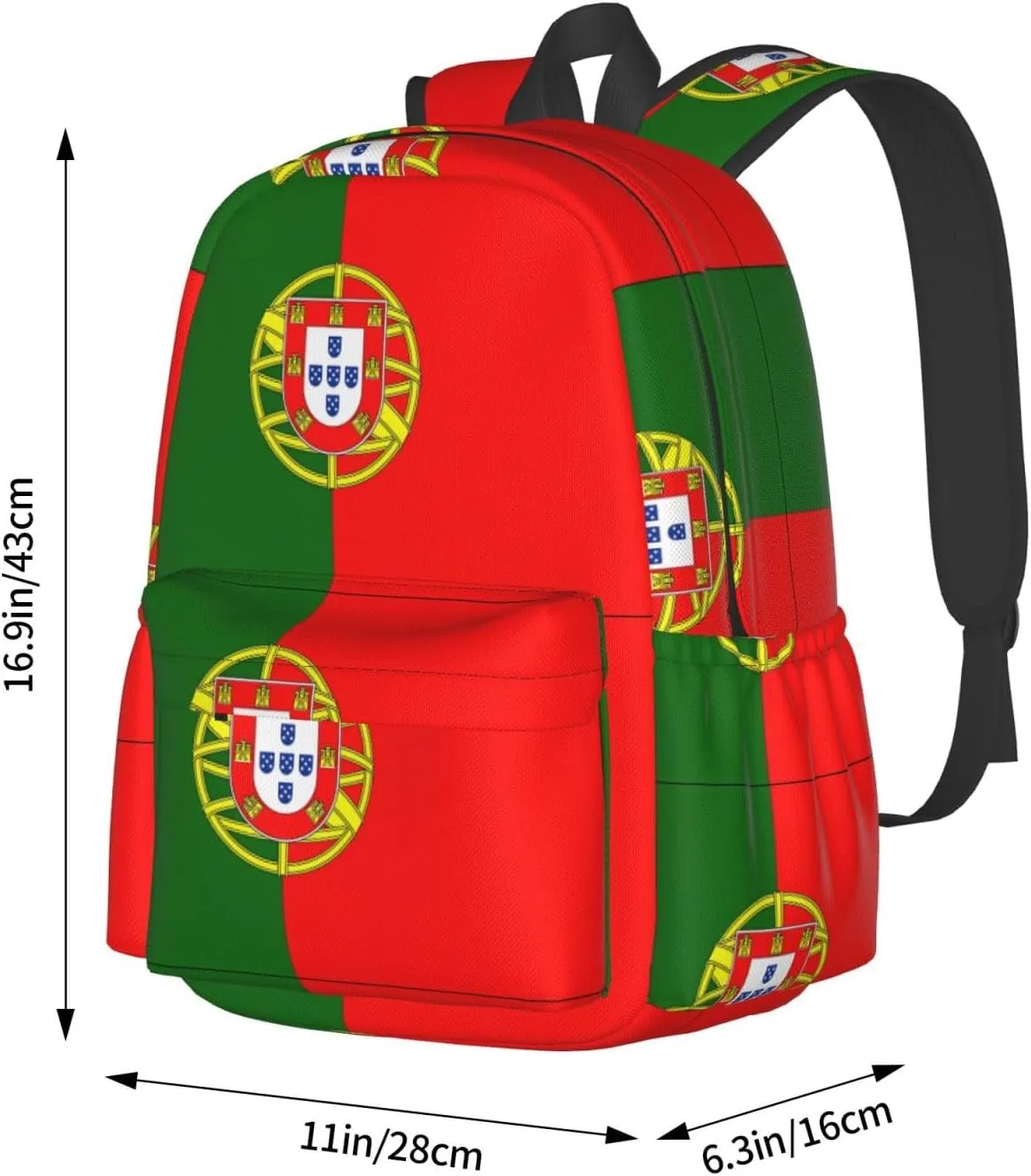 Portugal Portuguese Flag Casual Backpack Large Capacity Travel Backpacks Laptop Daypack Commuter Rucksack Adjustable Strap Sports Bags for Hiking Biking