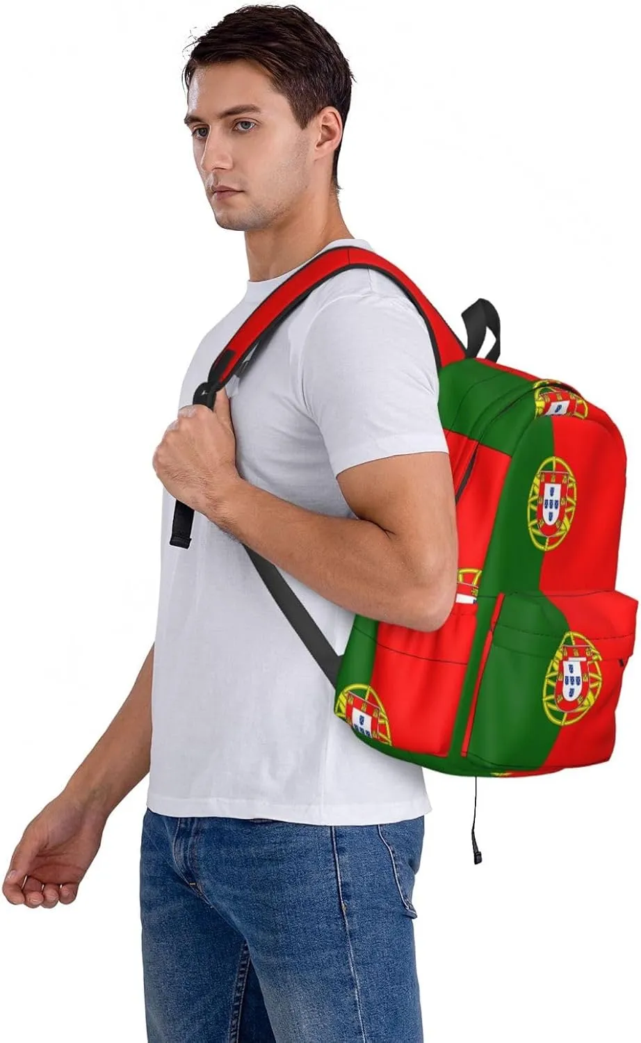 Portugal Portuguese Flag Casual Backpack Large Capacity Travel Backpacks Laptop Daypack Commuter Rucksack Adjustable Strap Sports Bags for Hiking Biking