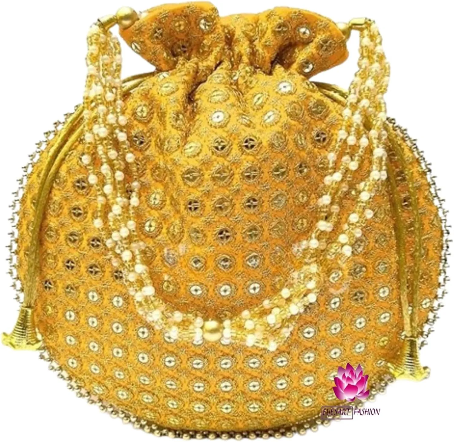 Potli Bag For Women Ethnic Designer Embroidery Work Batwa Pearls Handle With Intricate Bridal Drawstring Stylish Bridal Women