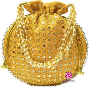 Potli Bag For Women Ethnic Designer Embroidery Work Batwa Pearls Handle With Intricate Bridal Drawstring Stylish Bridal Women