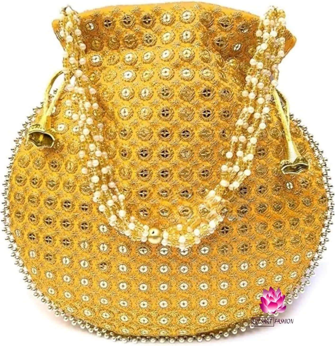 Potli Bag For Women Ethnic Designer Embroidery Work Batwa Pearls Handle With Intricate Bridal Drawstring Stylish Bridal Women