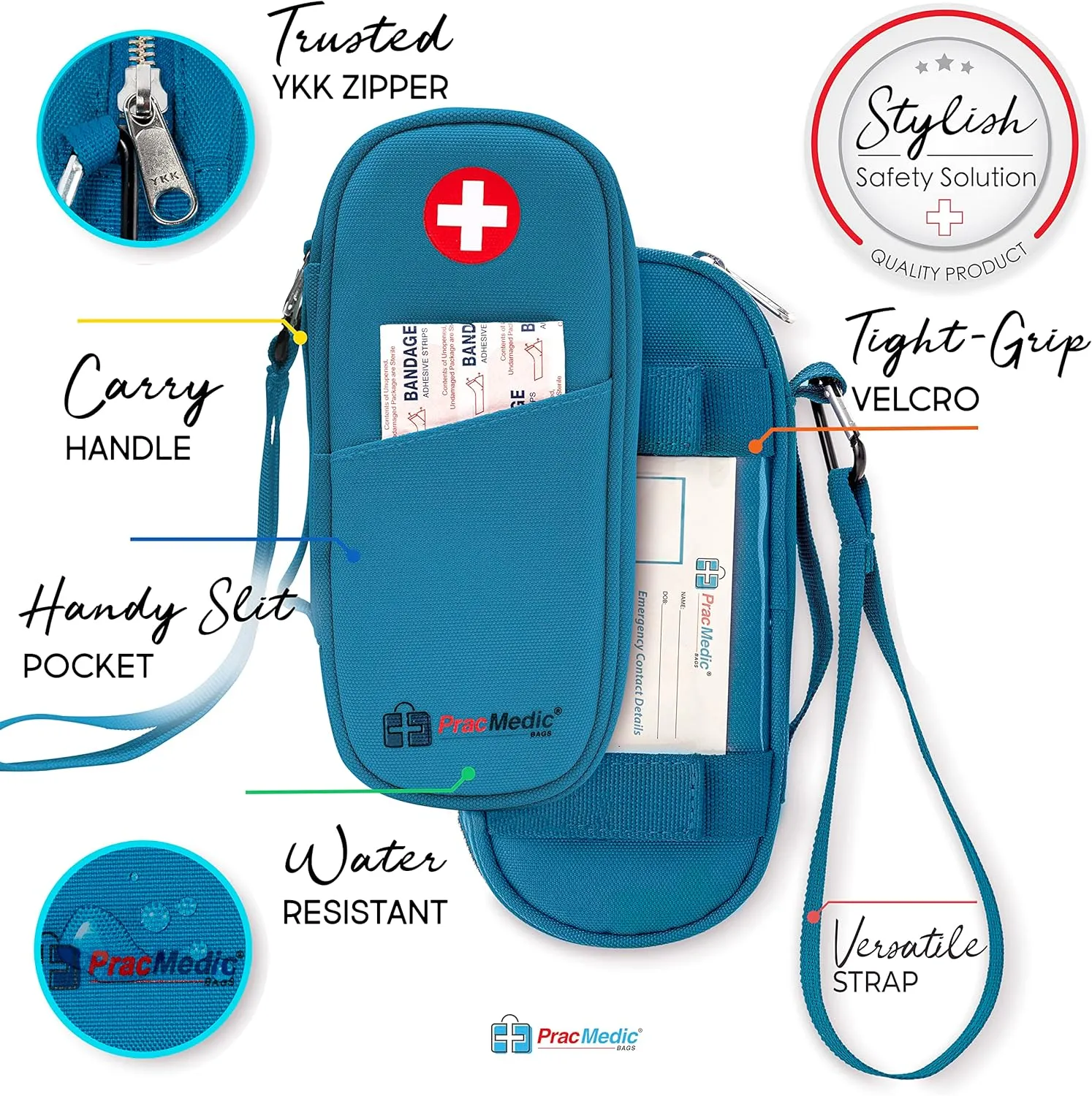 PracMedic Bags Epipen Carry Case– Insulated Epi Pens Carrying Case for Epipens, Auvi-Q, Inhaler, Allergy Medication & Diabetes Supply– Durable Emergency Medical Pouch for Travel (Teal)