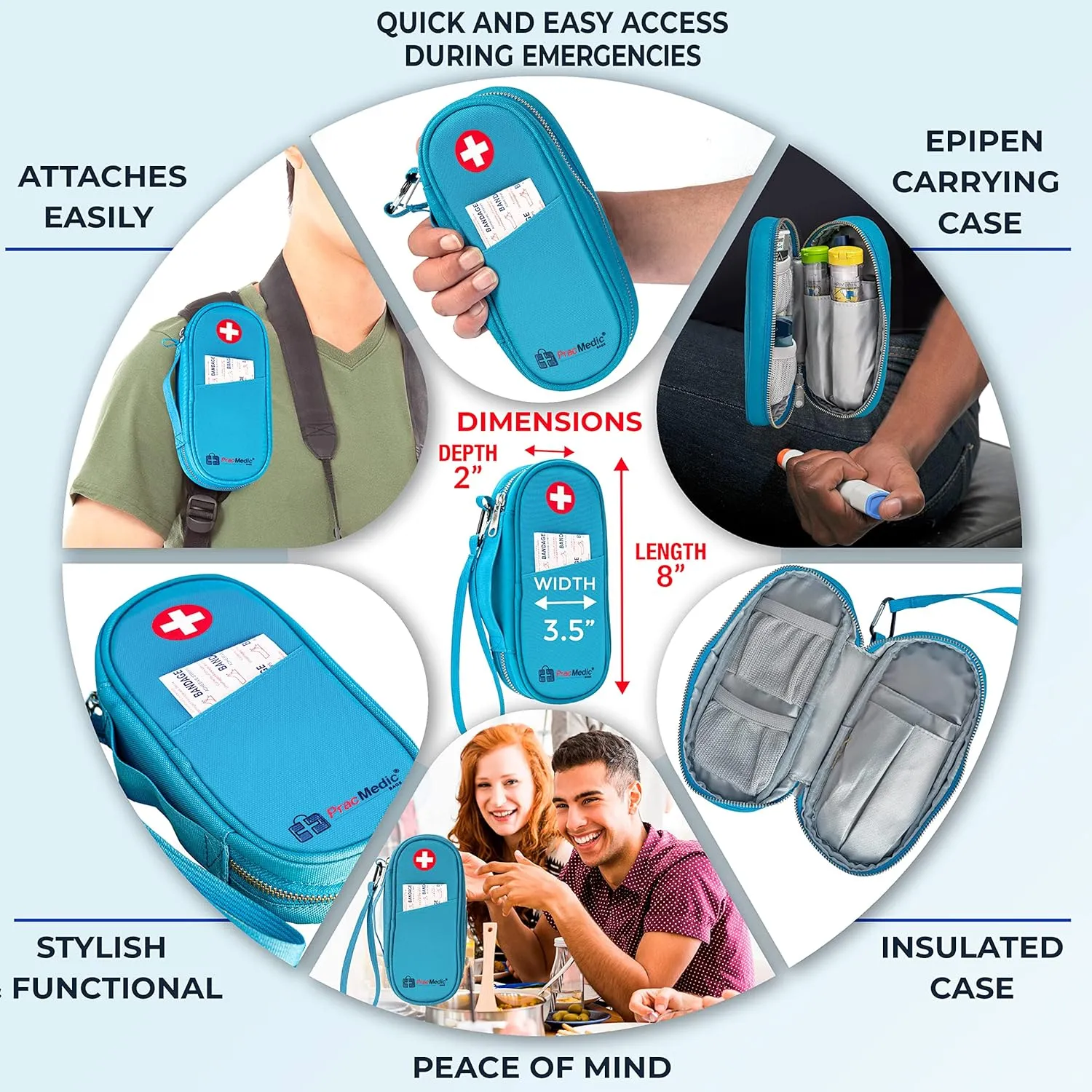 PracMedic Bags Epipen Carry Case– Insulated Epi Pens Carrying Case for Epipens, Auvi-Q, Inhaler, Allergy Medication & Diabetes Supply– Durable Emergency Medical Pouch for Travel (Teal)