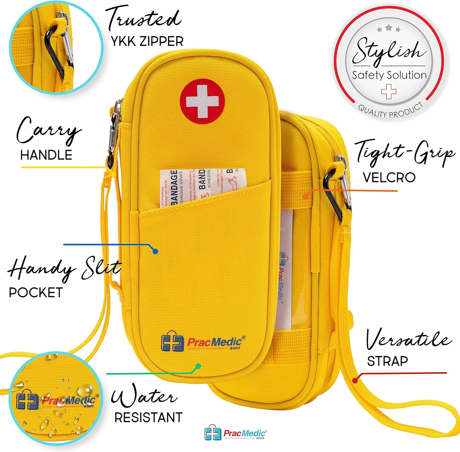 PracMedic Bags Epipen Carry Case– Insulated Epi Pens Carrying Case for Epipens, Auvi-Q, Inhaler, Allergy Medication & Diabetes Supply– Durable Emergency Medical Pouch for Travel (Yellow)