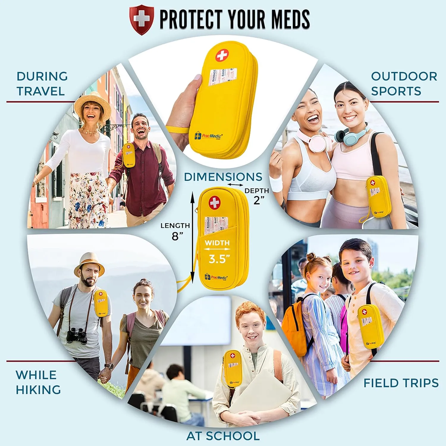 PracMedic Bags Epipen Carry Case– Insulated Epi Pens Carrying Case for Epipens, Auvi-Q, Inhaler, Allergy Medication & Diabetes Supply– Durable Emergency Medical Pouch for Travel (Yellow)
