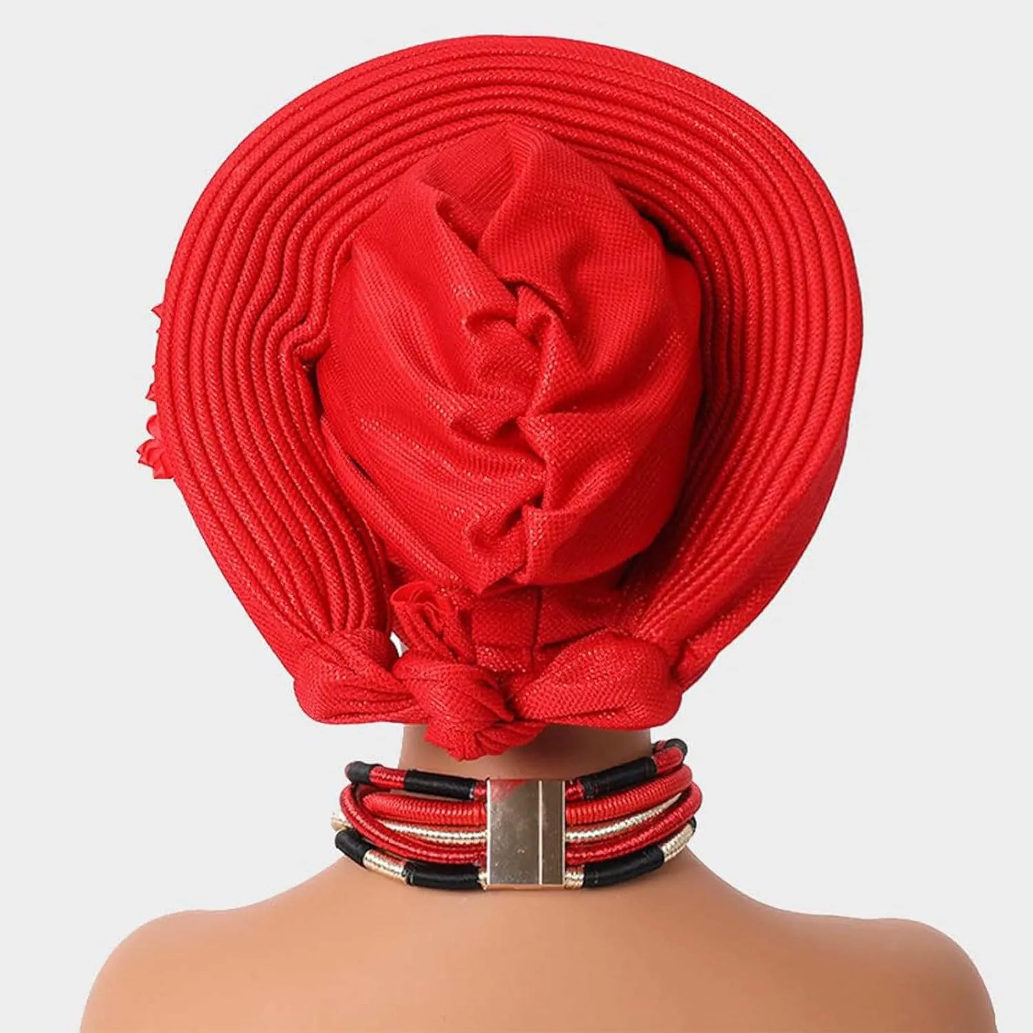 Pre-Tied Nigerian Auto Gele Head Tie African ASO Oke Headwrap Handmade Turban Hat Cap for Women Wedding Party