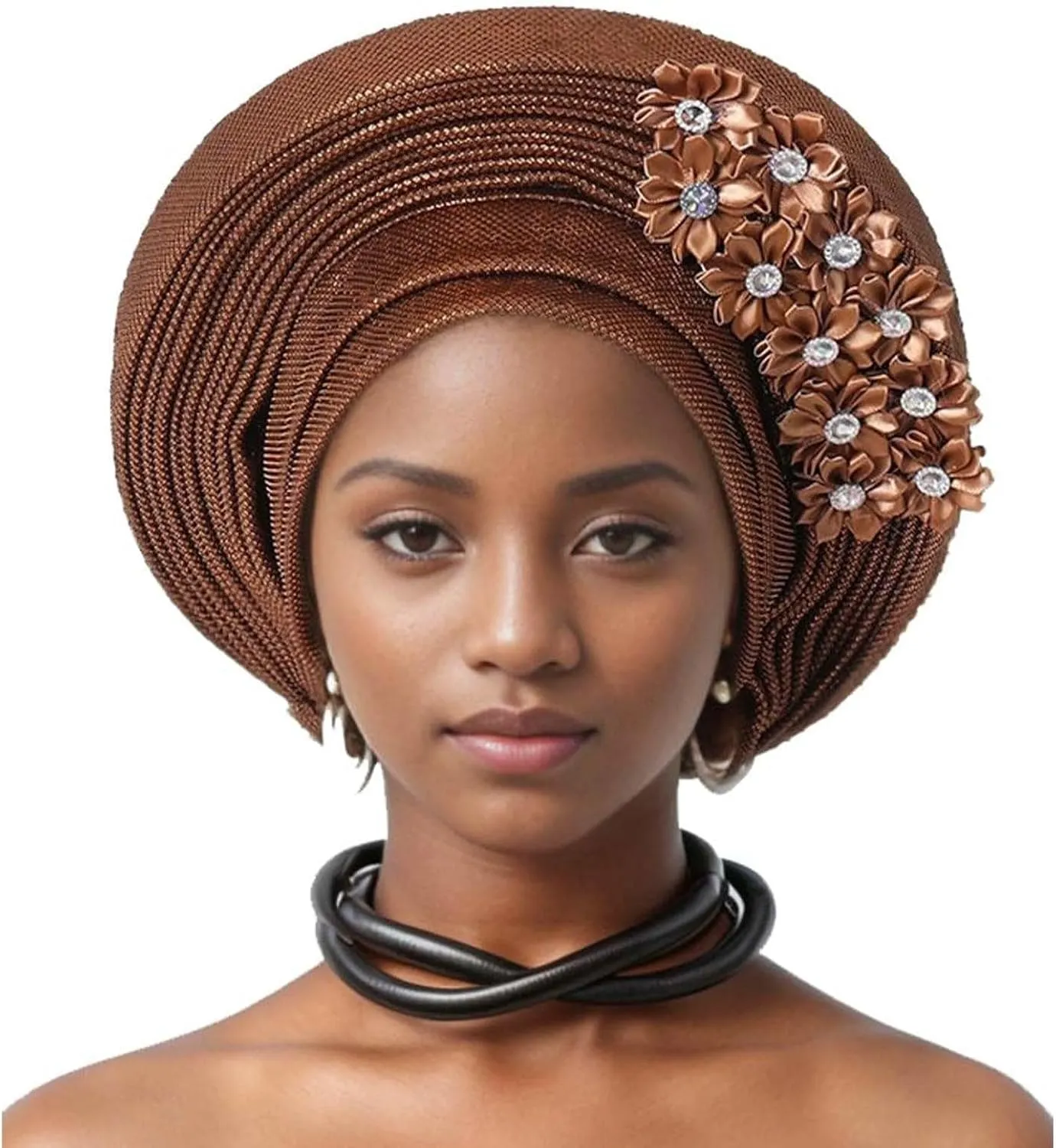 Pre-Tied Nigerian Auto Gele Head Tie African ASO Oke Headwrap Handmade Turban Hat Cap for Women Wedding Party