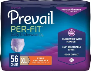 Prevail Per-Fit for Women Daily Protective Underwear - Pull-up Disposable Adult Diaper for Women, Extra Absorbency, X-Large - 56 Count (4 Packs of 14)