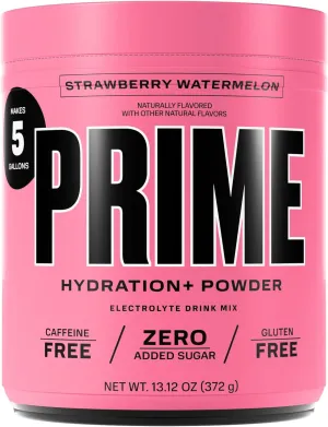 PRIME HYDRATION  Powder Strawberry Watermelon, Caffeine-Free, Electrolyte Powder On The Go, 250mg BCAAs, B Vitamins, Low Sugar, Vegan, 5 Gallon Tub