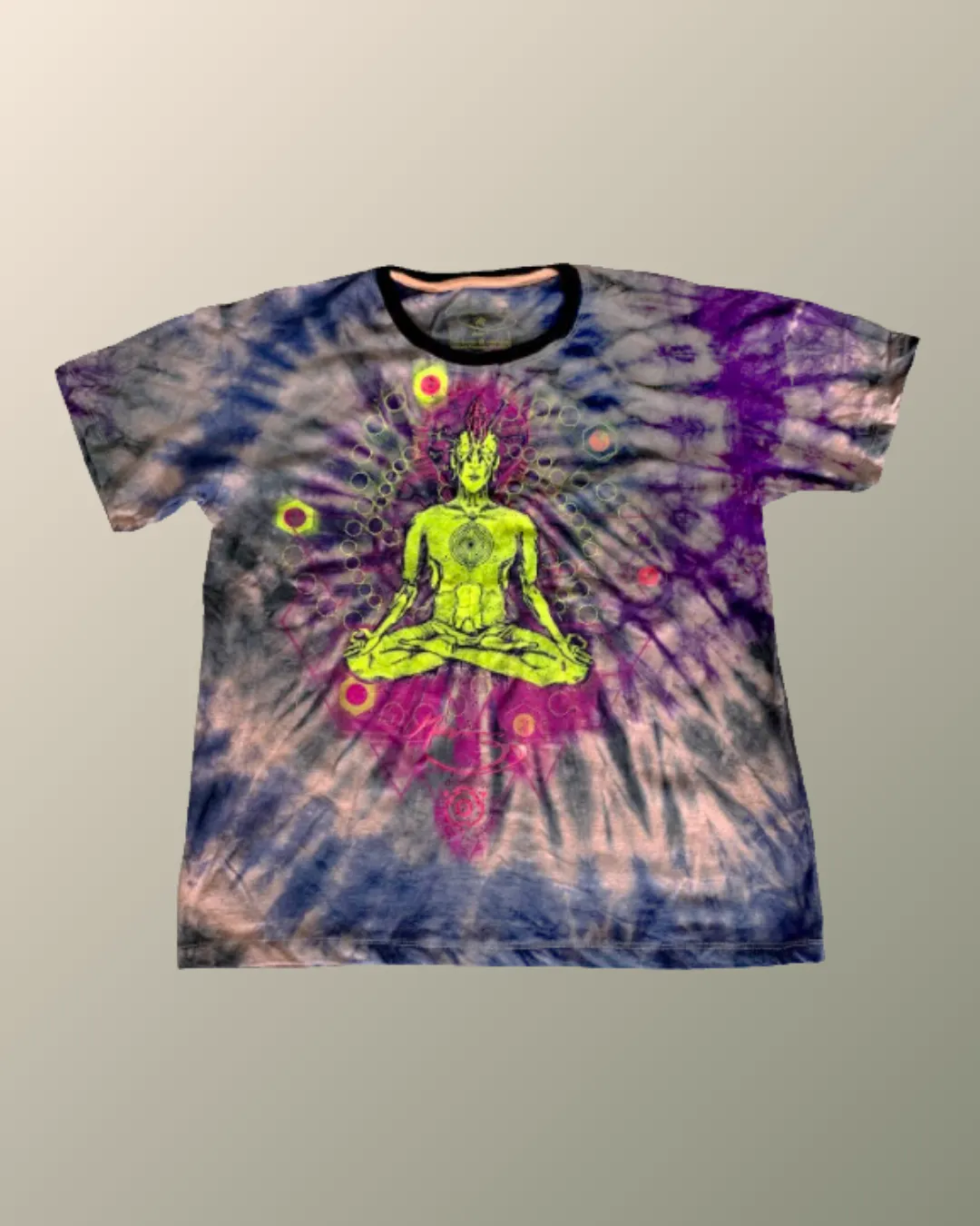 Psychedelic Tie Dye Meditation Inspired T-shirt | UV Reactive Screen print | Rave Festival Wear