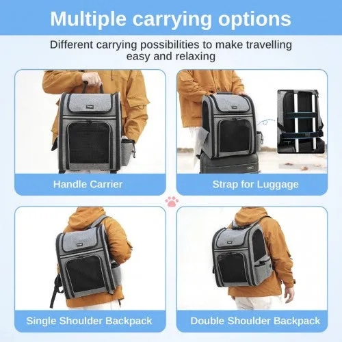 PTD2441 - Dogat Expandable And Foldable Pet Backpack Carrier with Ventilated Mesh Windows Comfortable & Secure Design - Grey