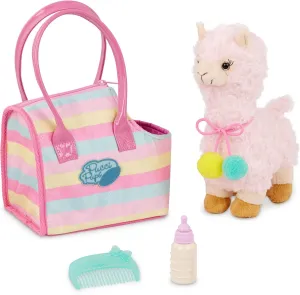 Pucci Pups Plush Llama – Stuffed Animal – Carrier Bag – Blue Comb & Bottle – Kids 3 Years  