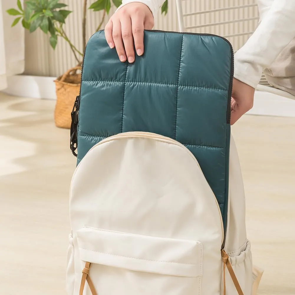 Puffy Laptop Sleeve 14 Inch Dark Green, Waterproof Carrying Case Bag for Women, Fluffy Computer 14 HP Case, Compatible with MacBook Pro 14 Inch, MacBook Air M2 M1, Asus/Dell XPS/Lenovo in Cover