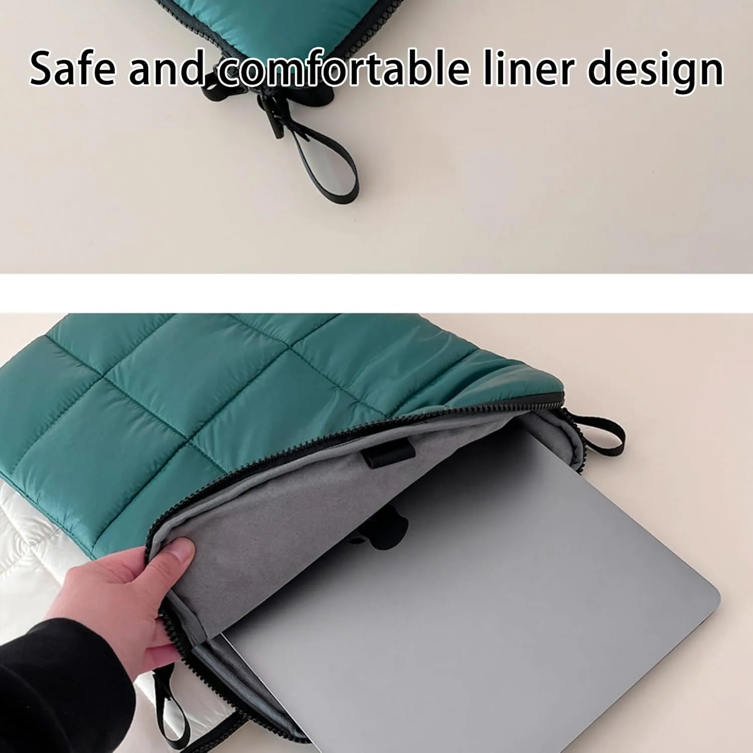 Puffy Laptop Sleeve 14 Inch Dark Green, Waterproof Carrying Case Bag for Women, Fluffy Computer 14 HP Case, Compatible with MacBook Pro 14 Inch, MacBook Air M2 M1, Asus/Dell XPS/Lenovo in Cover