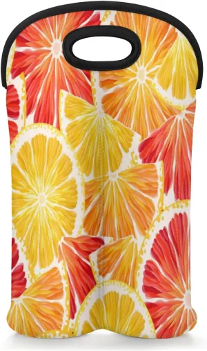 QsirBC Orange Pulp Wine Tote Carrier Bag Soft Lightweight with Handle Neoprene Reusable Leakproof Wine Bag for Camping Picnic Travel Wine Lover Gift 2 Bottle