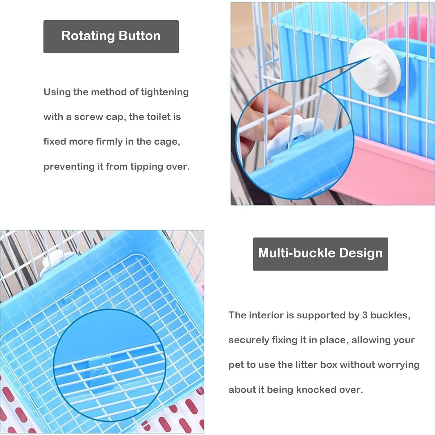 Rabbit Litter Box with Hay Feeder Bag 4PCS Small Animal Cage Accessories Potty Feeding Cleaning Set for Dwarf Rabbit Bunny Guinea Pig Chinchilla (Blue)