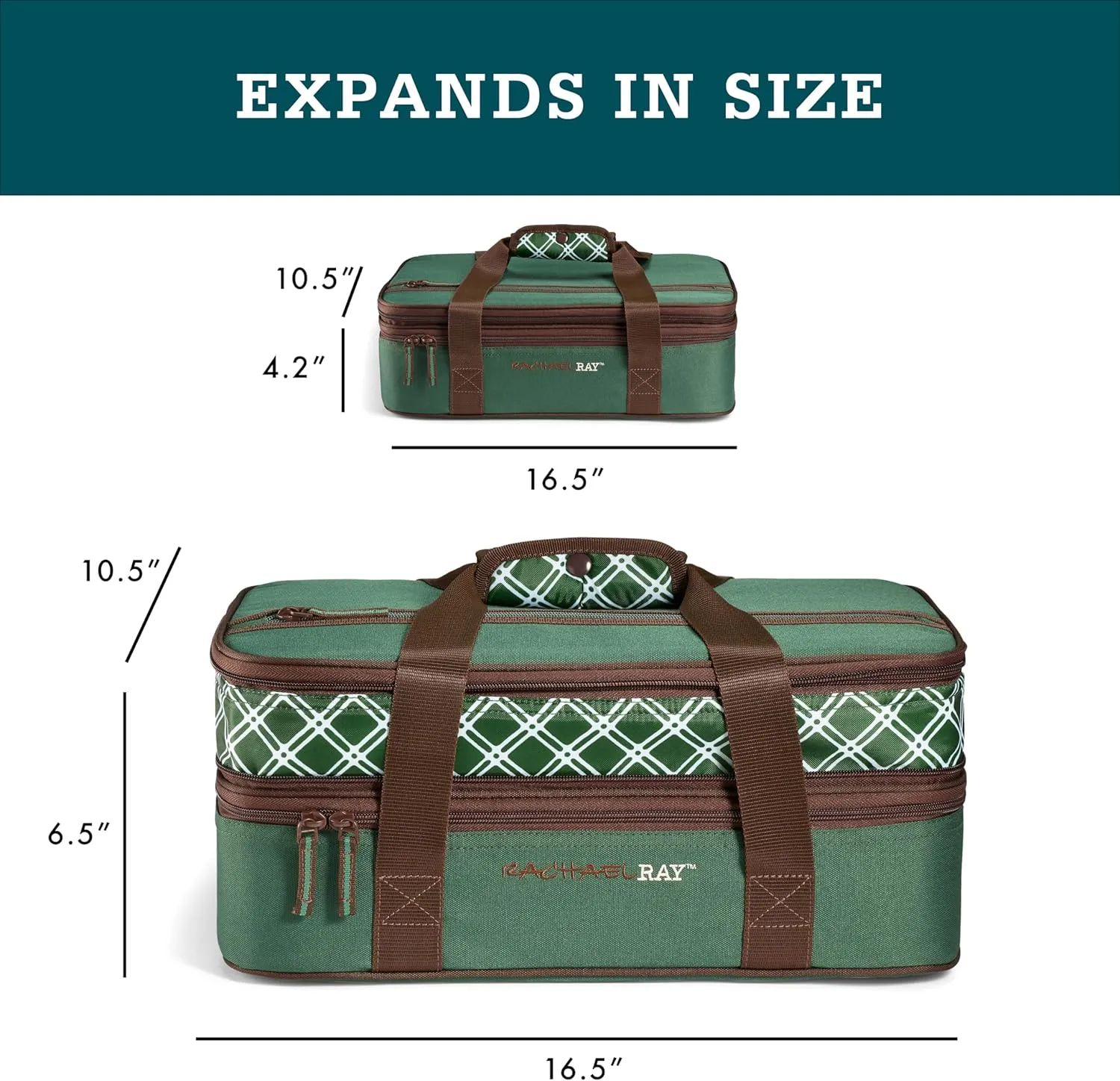 Rachael Ray Expandable Insulated Casserole Carrier for Hot or Cold Food, Thermal Lasagna Lugger Tote for Potluck, Parties, Picnic, and Cookouts, Fits 9" x 13" Baking Dish