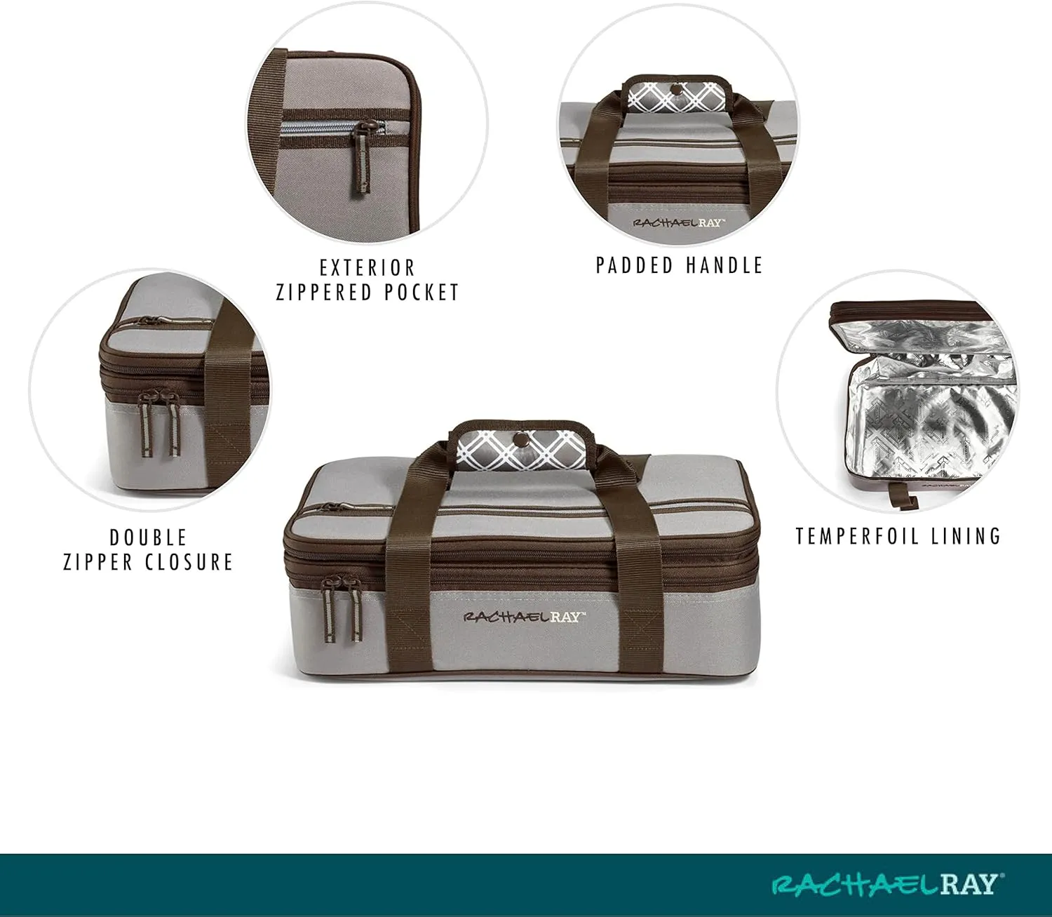 Rachael Ray Expandable Insulated Casserole Carrier for Hot or Cold Food, Thermal Lasagna Lugger Tote for Potluck, Parties, Picnic, and Cookouts, Fits 9" x 13" Baking Dish